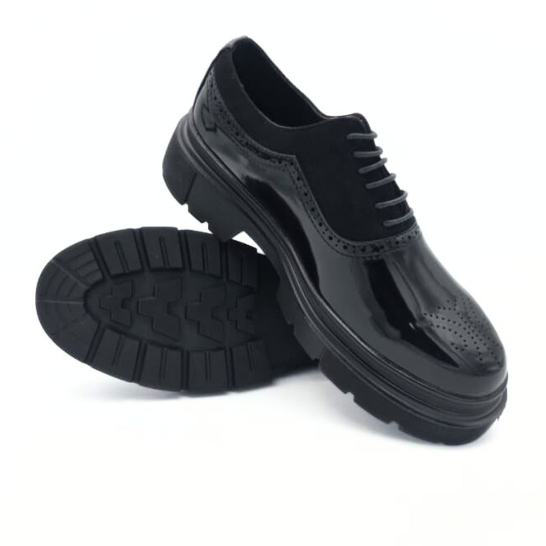 Belem Brogue Oxfords with a Chunky Sole in Black Leather