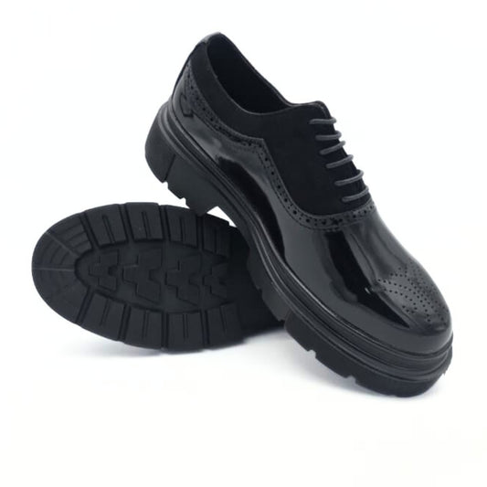 Belem Brogue Oxfords with a Chunky Sole in Black Leather