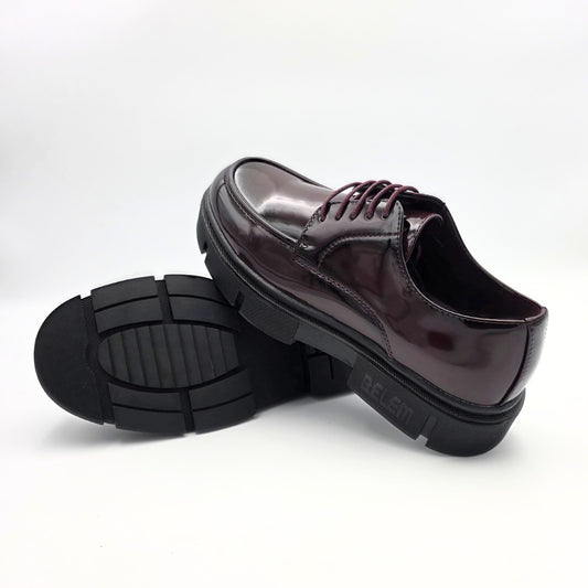 Belem Derby Shoes with a Chunky Sole in Maroon Leather