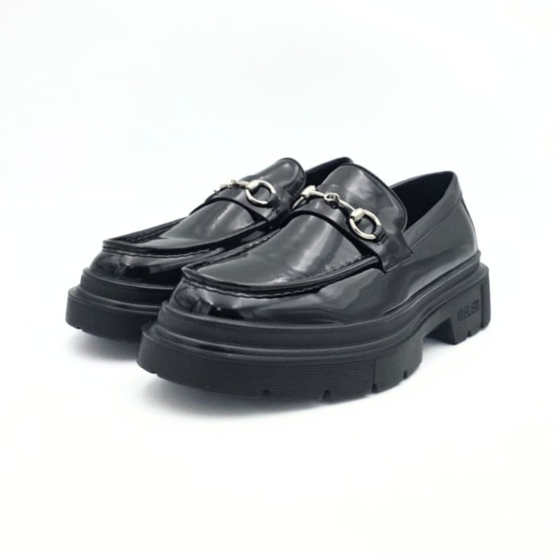 Belem Chunky Horsebit Loafers in Black Leather