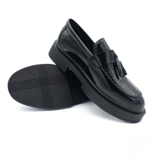 Belem Black Hi-Shine Tassel Loafers