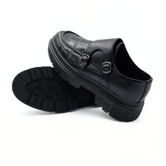 Belem Double Monk strap shoes in Black Leather